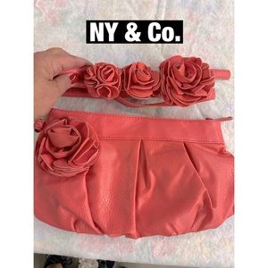 NY & Co. Pink leather Clutch and Matching Belt‎